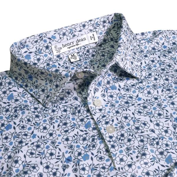 henry dean Sleepy Floral Print Performance Knit Golf Shirts - Regular Fit