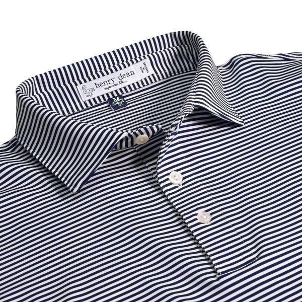 henry dean Two-Color Stripe Performance Knit Golf Shirts - Relaxed Fit