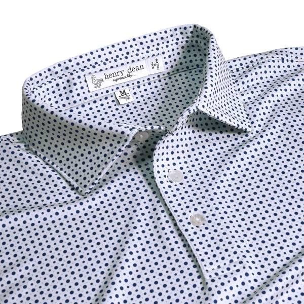 henry dean Dot Geo Print Performance Knit Golf Shirts - Regular Fit