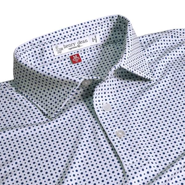 henry dean Dot Geo Print Performance Knit Golf Shirts - Tailored Fit